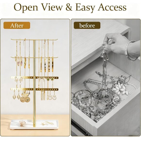 Sturdy 14.5” Gold Jewelry Stand - Modern Organizer for Earrings and Bracelets - Picture 5 of 7